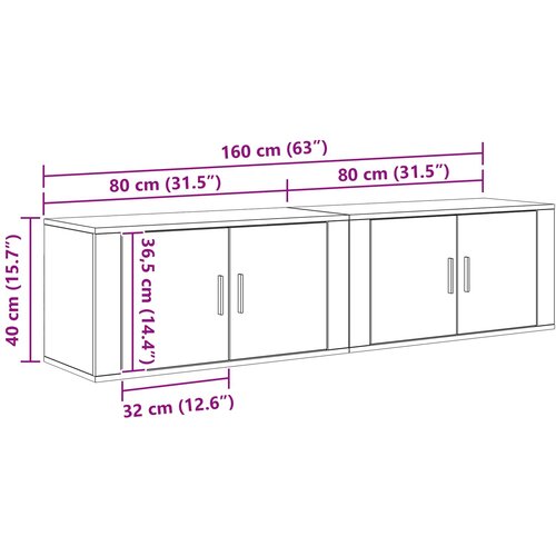  Zidni TV ormar set Zidne 2 pcs Crni hrast 80 x 34,5 x 40 cm Slike