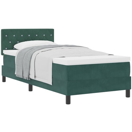vidaXL Box Spring Postelja z Vzmetnico Temno Zelena Enojna Žamet Cene