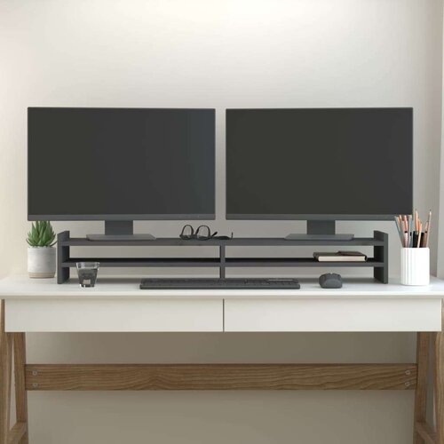  Stalak za monitor sivi 100x27x15 cm od masivne borovine Slike