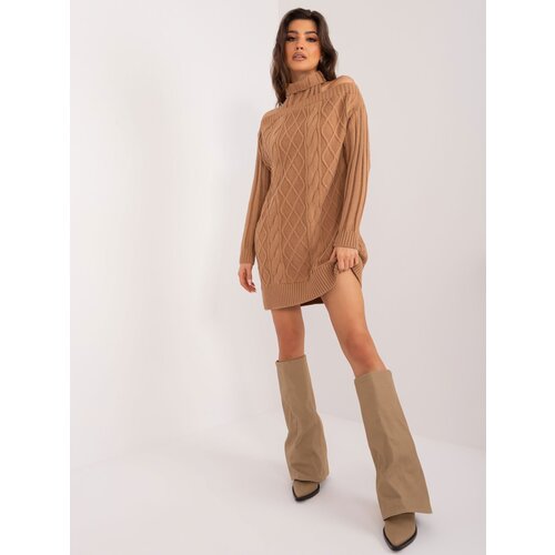 Fashion Hunters Off-the-shoulder camel knitted dress Slike