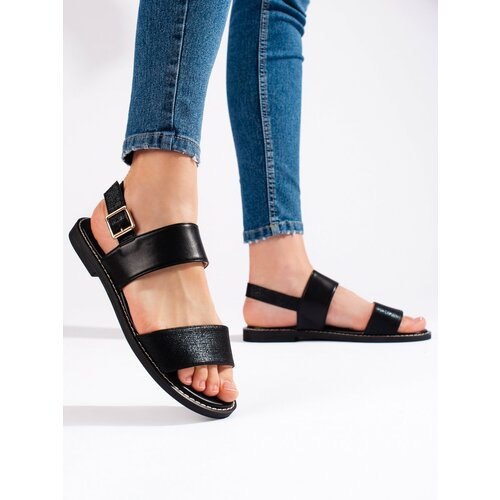 Shelvt Women's flat sandals black Slike