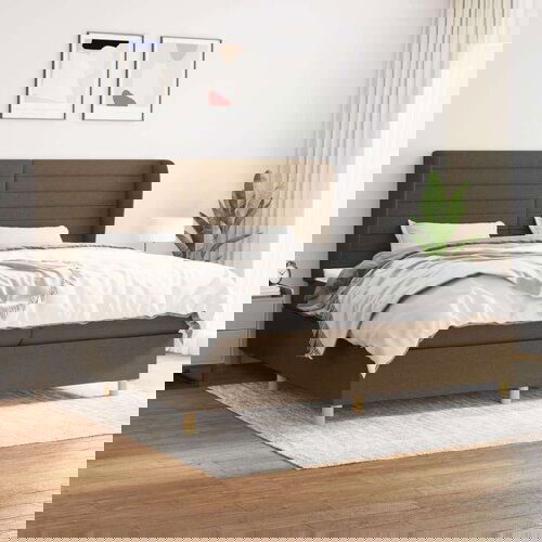  Krevet s oprugama i madracem tamnosmeđi 200x200 cm od tkanine Slike