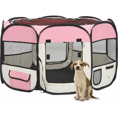  Sklopiva ogradica za pse s torbom za nošenje roza 110x110x58 cm
