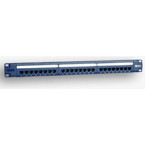 EMITER Net Panel 19, 24xRJ45 UTP cat.5e (1U) with shelf, blue (PoE) Slike