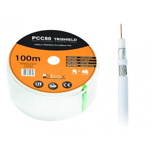 LIBOX Kabel koncentryczny PCC80 100m coaxial cable RG-6 /U White Slike