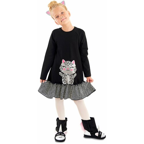 Denokids Silver Leopard Girl Black Dress Slike
