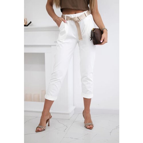 Kesi Włoski Punto trousers with belt ecru Slike