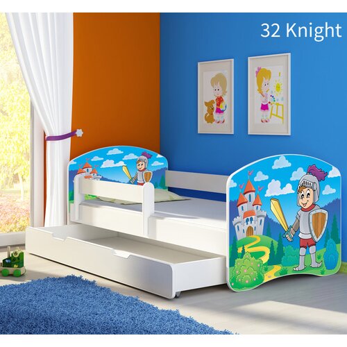  Otroška postelja ACMA z motivom, stranska bela + predal 140x70 cm 32 Knight Cene