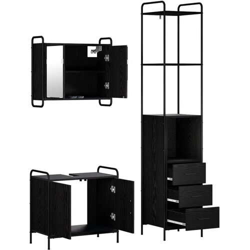  Set ormarića za kupaonicu 3 kom. Crni hrast 40 x 36 x 200 5 cm - Crni hrast Ormar s umivaonikom (2 vrata) + viseći ormar Slike