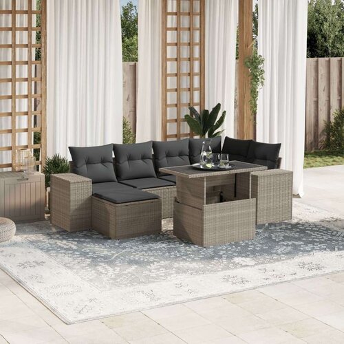 vidaXL 7-dijelni set vrtnih sofa svjetlosivi od poliratana Cijene