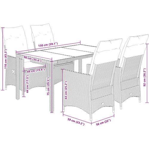  5-dijelni vrtni blagovaonski set od poliratana s jastucima bež 150 x 90 x 75 cm Slike