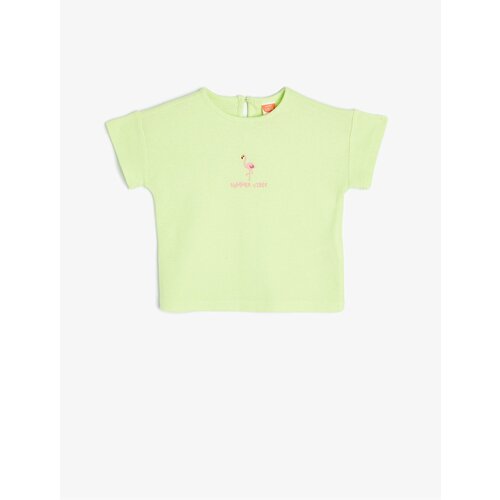 Koton T-Shirt Short Sleeve Flamingo Embroidered Crew Neck Cotton Slike