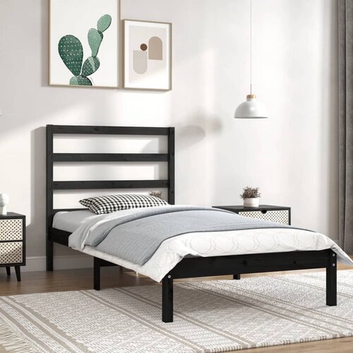  Okvir za krevet od masivne borovine crni 100 x 200 cm Slike