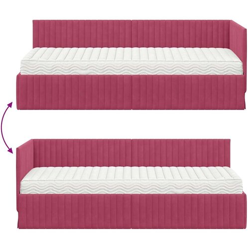 vidaXL Kutni krevetni okvir s madracem 2 pcs Zelena Bar&scaron;un - boja crnog vina 80 x 200 cm Cijene