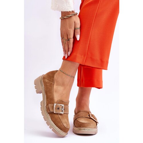 Kesi Fashionable suede loafers dark beige Eloisa Cene