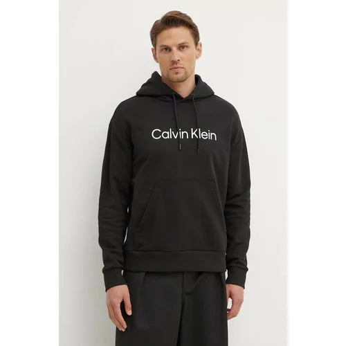 Calvin Klein Pamučna dukserica za muškarce, boja: crna, s kapuljačom, s aplikacijom
