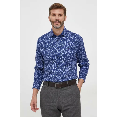Tommy Hilfiger Pamučna košulja za muškarce, boja: tamno plava, slim, s talijanskim ovratnikom