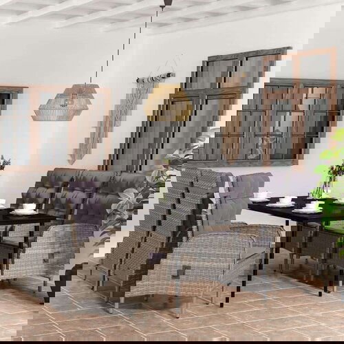  7-dijelni vrtni blagovaonski set s jastucima sivo-crni Cijene