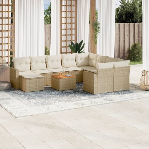 VidaXL 11-dijelni set vrtnih sofa od poliratana s jastucima bež Slike