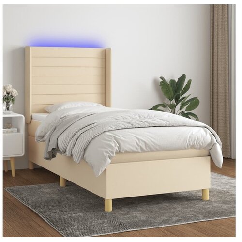  Krevet box spring s madracem LED krem 90x190 cm od tkanine Cene
