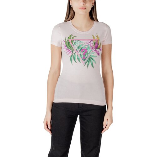 Guess Majice s kratkimi rokavi CN SS LEAF TRIANGLE W5GI07 J1314 Rožnata Cene