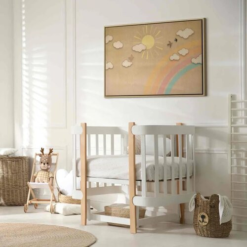  Slika - Holiday Sky - Sunny Day with a Rainbow and Flying Birds 120x80 U prirodnom drvenom okviru Slike
