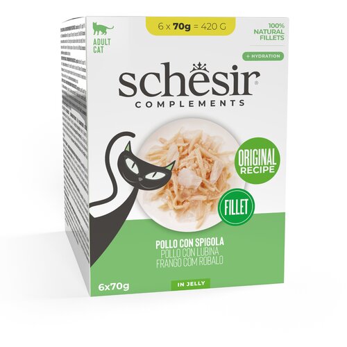  Ekonomično pakiranje Schesir Complements filet u želeu 24 x 70 g - Piletina s brancinom Cijene