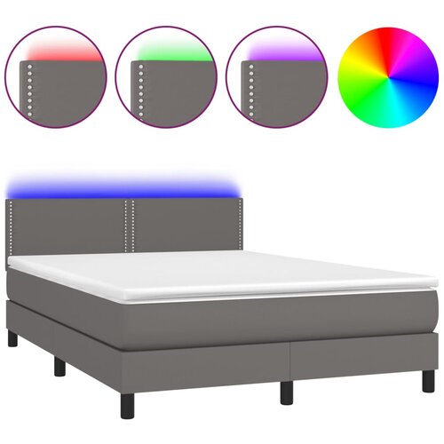 Maison Chic Box spring postelja - Vzmetna postelja z vzmetnico LED siva 140x190cm umetno usnje SL9100, (21901021) Cene