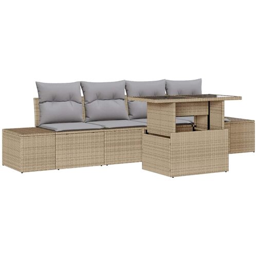  Set sofe 5 kom. Bež i svijetlo siva poliratan 100 x 55 x 73 cm Slike