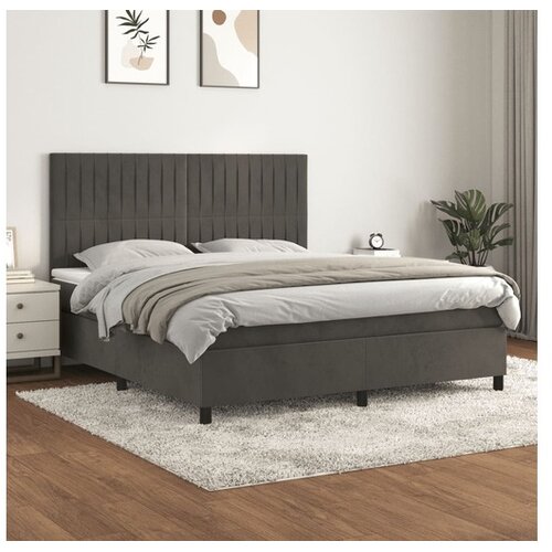  Box spring postelja z vzmetnico temno siva 180x200 cm žamet Cene
