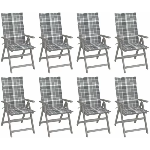  Vrtni nastavljivi stoli z blazinami 8 kosov sivi akacijev les, (20661459)