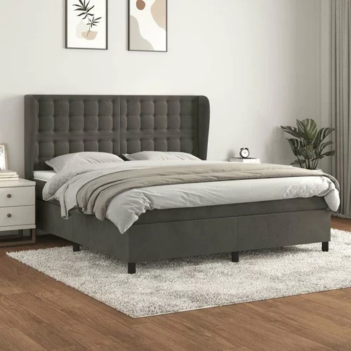  Box spring postelja z vzmetnico temno siva 160x200 cm žamet, (20790491)