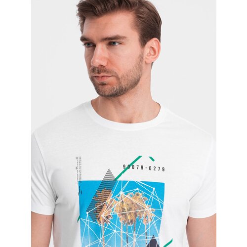Ombre Men's printed cotton t-shirt California - white Cene