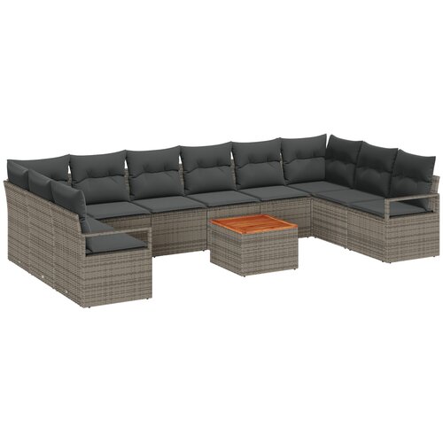 VidaXL 11-dijelni vrtni sofa set s jastučićima siva Poli ratan Akicija, dvosjedna vrtna sofa s pohranjivanjem i jastučićima siva Poli ratan Slike