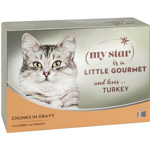 My Star koščki v omaki Gourmet pločevinka 12 x 85 g - Puran in špinača Cene