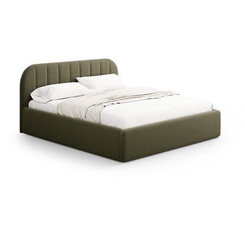 Windsor & Co Sofas Zelena oblazinjena zakonska postelja s prostorom za shranjevanje z letvenim dnom 140x200 cm Juno – Cene