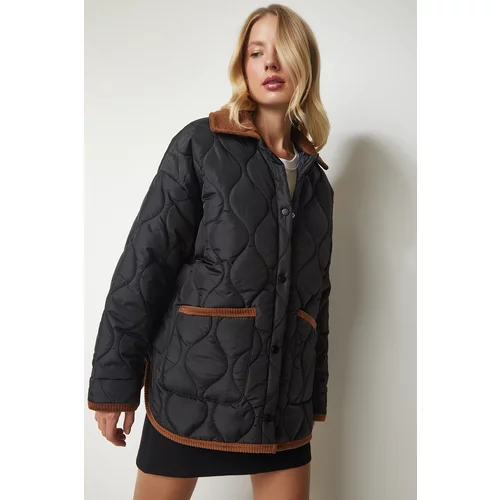 Happiness İstanbul Women's Black Polo Neck Pocket Quilted Coat
