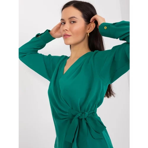 Fashion Hunters Dark green wrap-around party blouse with ties