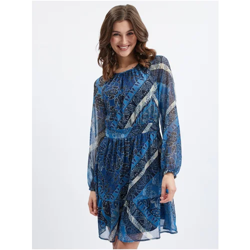 Orsay dark blue ladies patterned dress - women