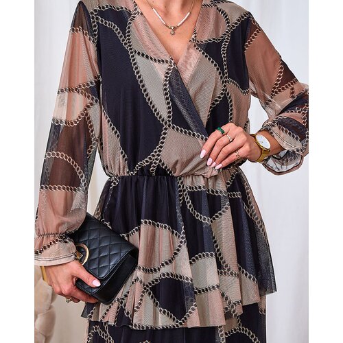 Resti Black and light brown mesh midi dress with print Cijene