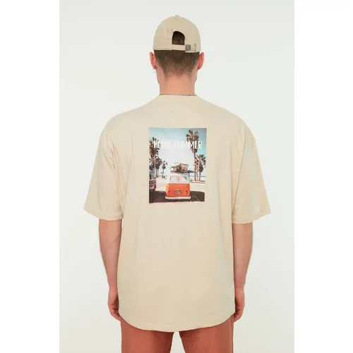 Trendyol Stone Men's Short Sleeve Printed Oversize/Wide-Cut T-Shirt