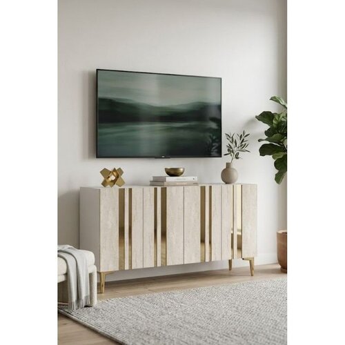 Hanah home komoda Mia 120, 120 cm, bela / travertin / zlatna Cene