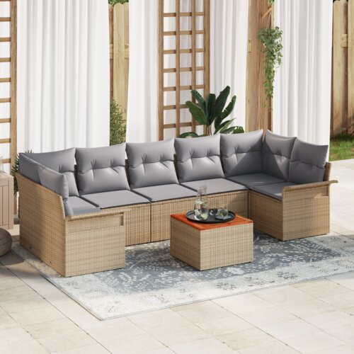vidaXL 8-delni vrtni sofa set z blazinami bež poli ratan akacija Cene
