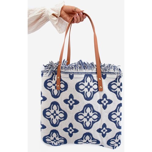 Kesi Patterned Large Woven Beach Bag White Sadhara Cene