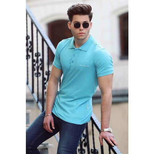 Madmext Men's Blue Polo Neck T-Shirt 4558 Slike