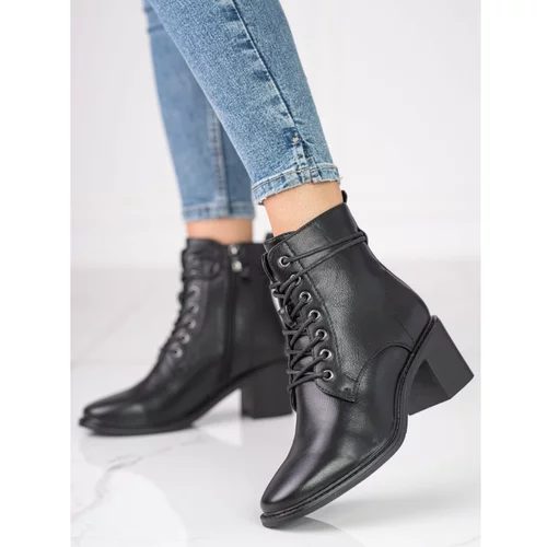 SHELOVET Black Women's Lace-up Ankle Boots in Eco Leather