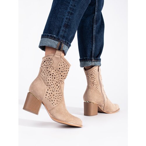SEASTAR Openwork cowboy boots beige on a heel Cijene