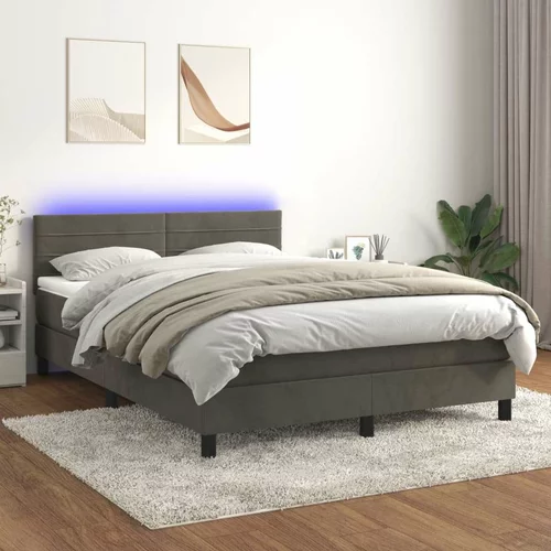  Box spring postelja z vzmetnico LED temno siva 140x200 cm žamet, (20789304)