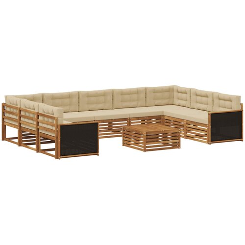  Set vanjskih sofa 10 kom. Prirodna i bež Čvrsto drvo akacije Smeđa Slike