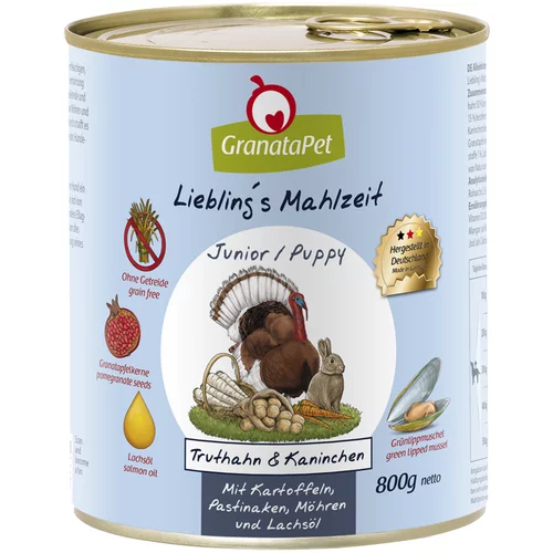 Granatapet Ekonomično pakiranje Liebling's Mahlzeit 12 x 800g - Junior puretina i kunić s krumpirom, pastrnjakom i lososovim uljem